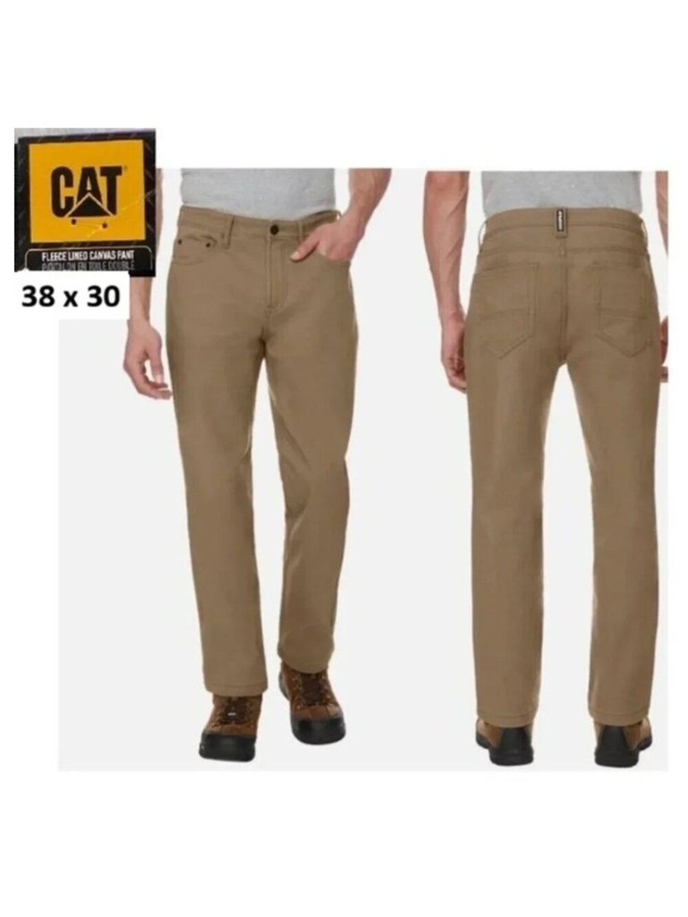 CAT Caterpillar Size 38 x 30 Men's Brown Fleece-Lined Canvas Work Pants
